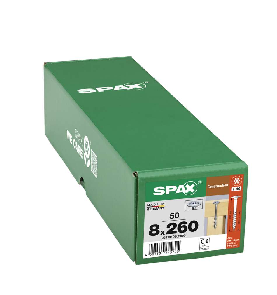 SPAX Holzbau HI.FORCE Tellerkopf T-STAR plus TGW WIROX A9J 8x260 50 St.