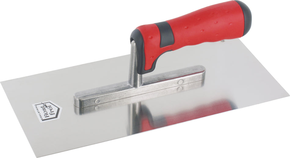 TRIUSO Glättekelle 28x13cm, Edelstahl 8mm-Zahnung, 2K-Gr., rot/anthrazit