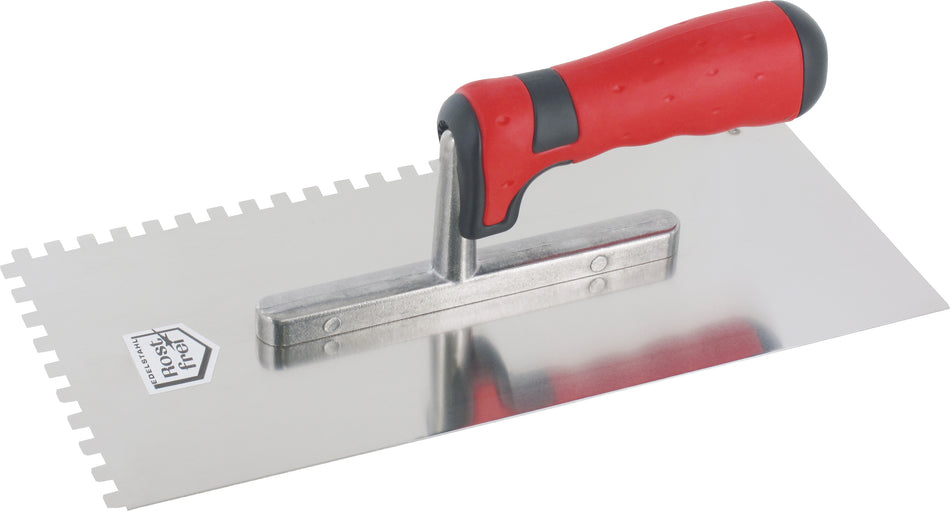 TRIUSO Glättekelle 28x13cm,Edelstahl 6mm-Zahnung, 2K-Gr., rot/anthrazit