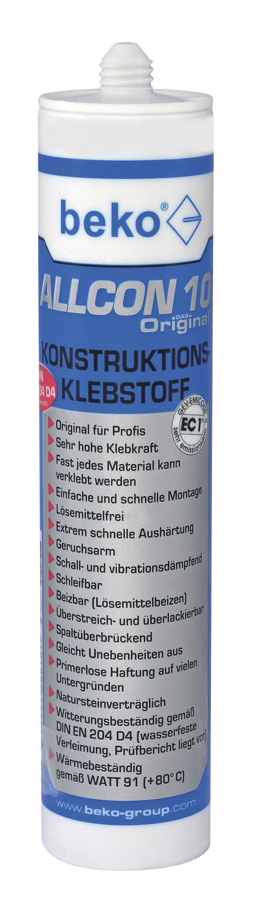 BEKO Allcon 10® Konstruktionsklebstoff 310 ml, Wetterfest DIN EN 204 D4, EMICODE EC 1 Plus