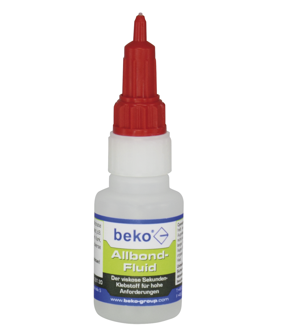 BEKO Allbond-Fluid 20 g, Cyanacrylat-Reaktionsklebstoff, transparent, Dreh-Dosierverschluss, Blisterkarton
