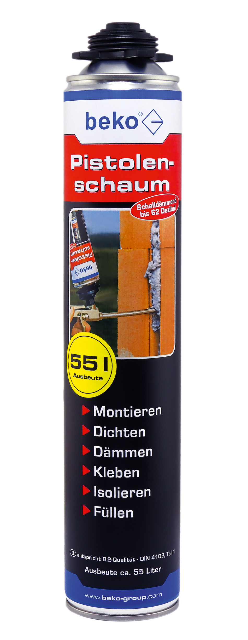 BEKO Pistolenschaum 750 ml, Fugenschalldämmung 56 dB, DIN 4102 B2, 42 Liter Ausbeute
