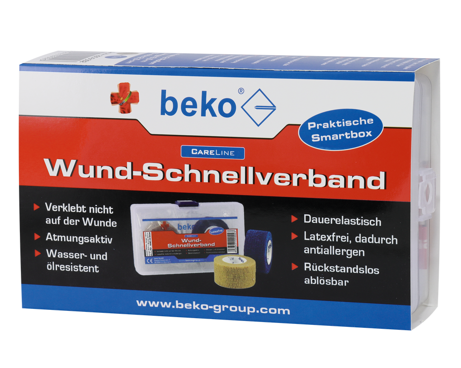 BEKO CareLine Wund-Schnellverband Box, 2 Rollen à 6,5m beige/blau, latexfrei, wasserresistent
