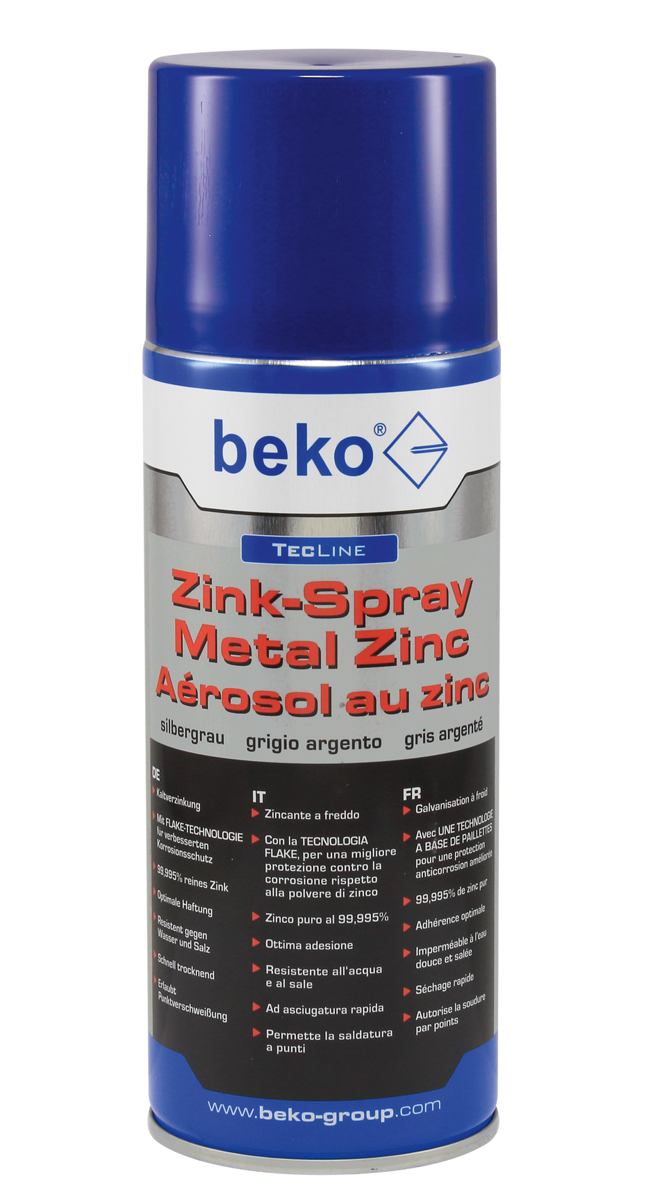 BEKO TecLine Zink-Spray 400 ml silbergrau, Flake-Technologie, wasserabweisend, 400 ml Spraydose