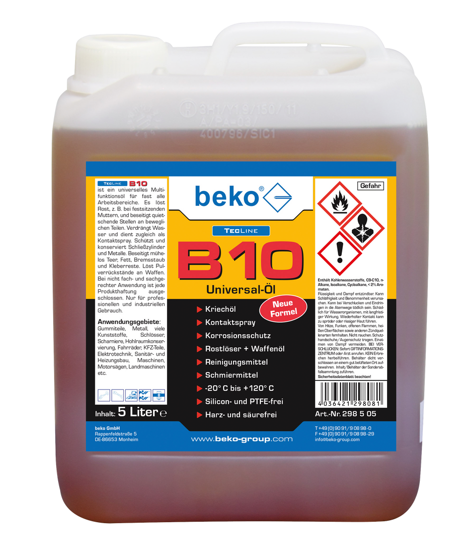 BEKO TecLine B10 Universal-Öl, 5 l Kanister, -20° bis +120° C, siliconfrei, 360°-Ventil