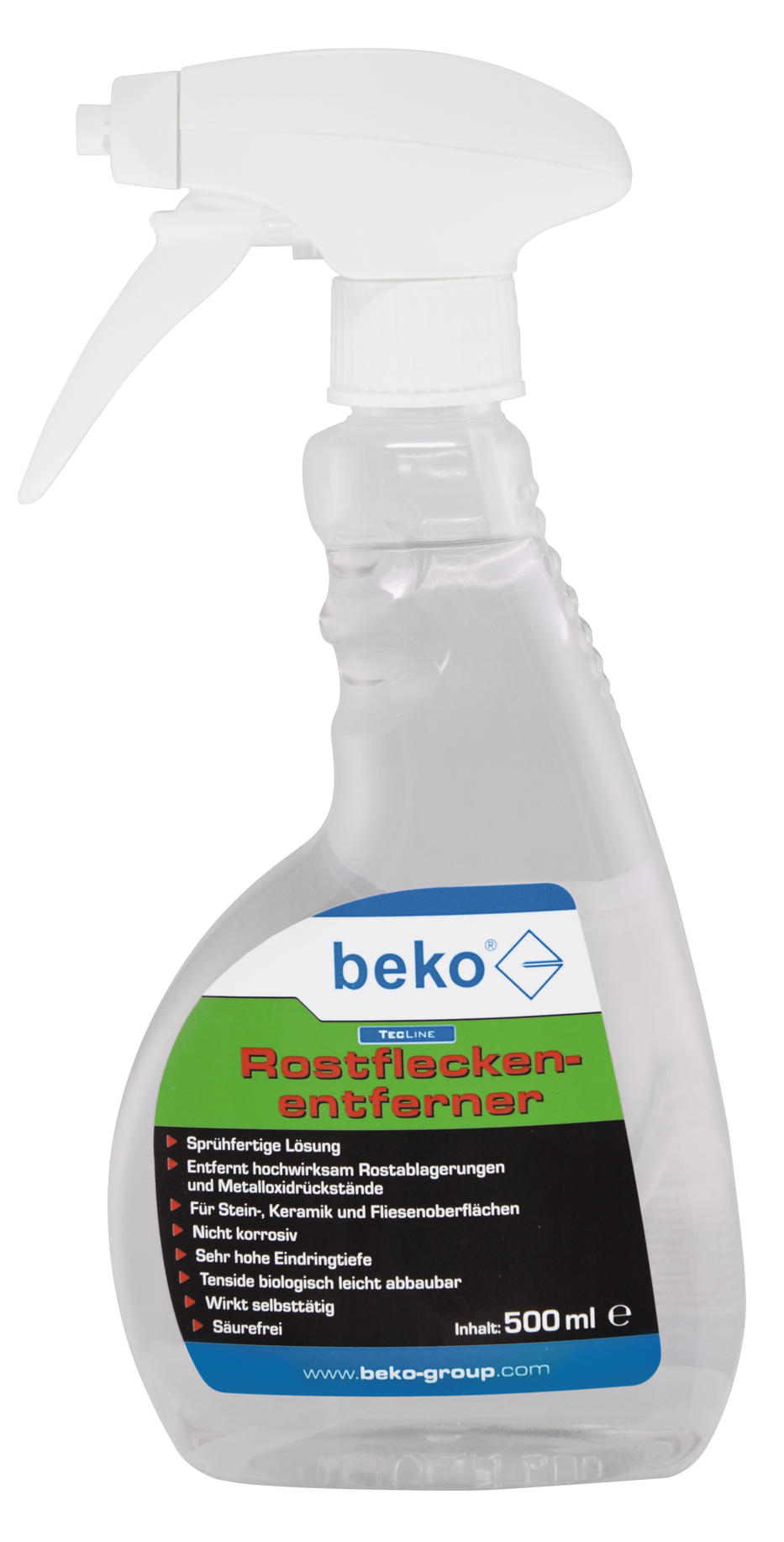 BEKO TecLine Rostfleckenentferner Sprühflasche 500 ml, säurefrei, hohe Eindringtiefe