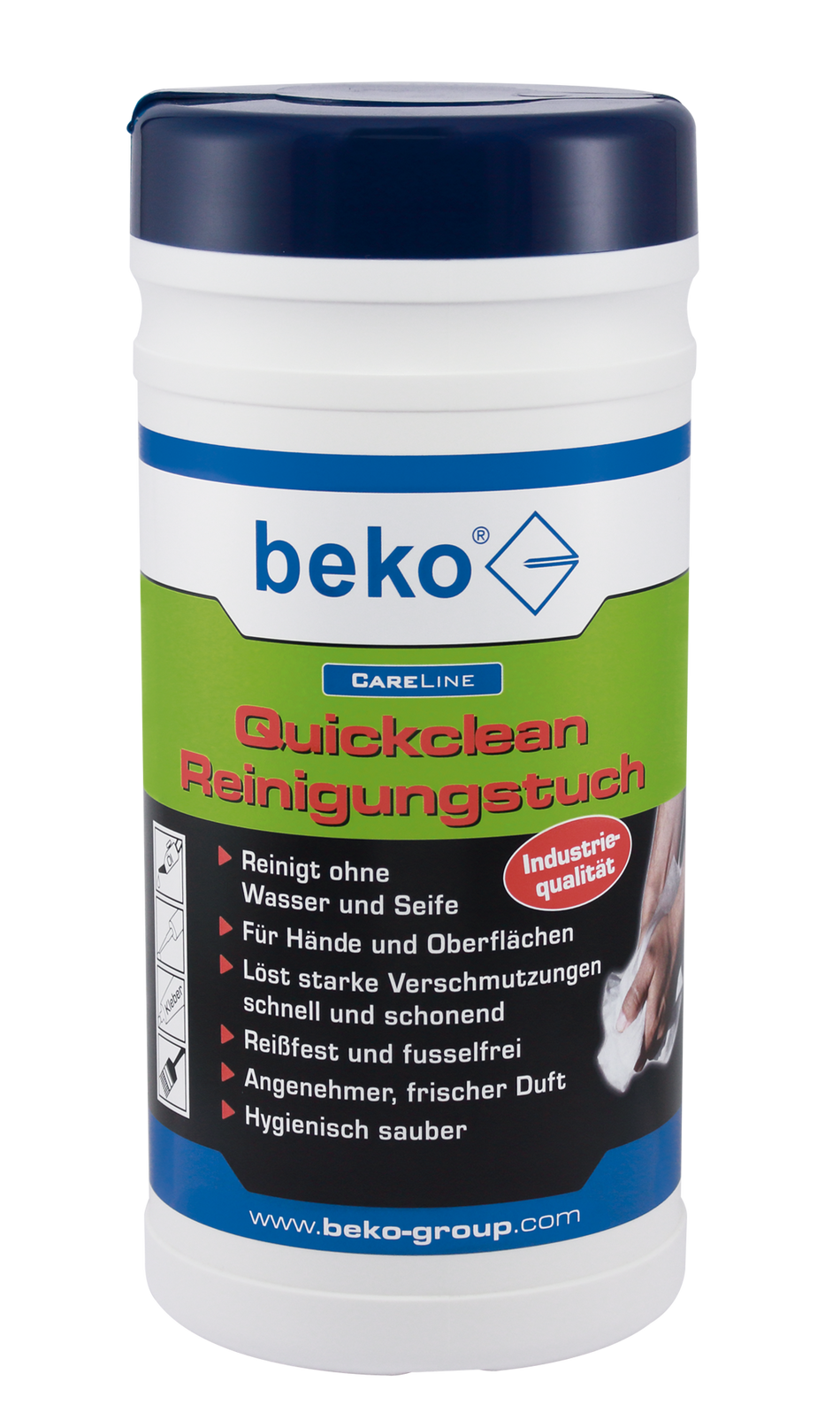 BEKO CareLine Quickclean Reinigungstuch, Spenderbox, für Hände/Oberflächen, reißfest, Lanolin