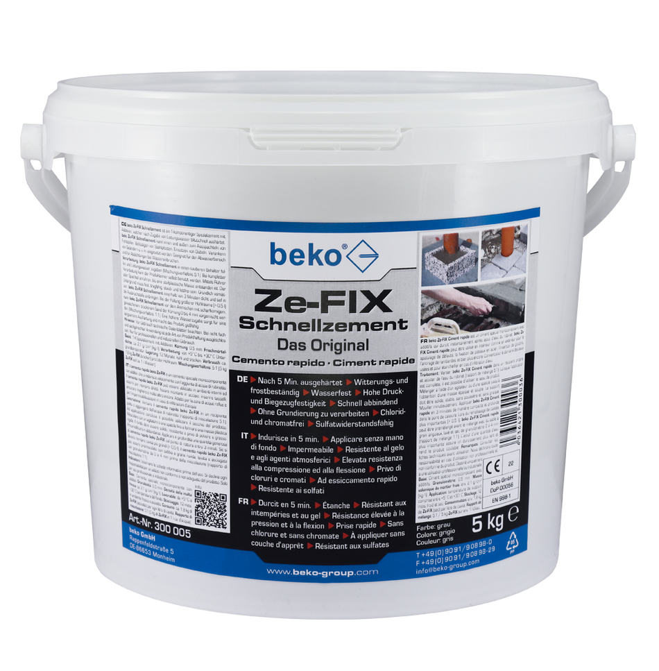 BEKO Ze-FIX Schnellzement 5 kg Eimer, rissfrei, wasser- und frostbeständig