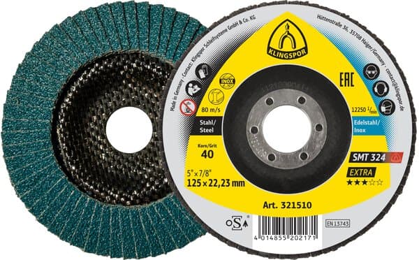 KLINGSPOR SMT 324 Schleifmopteller, 125 x 22,23 mm Korn 40 gewölbt