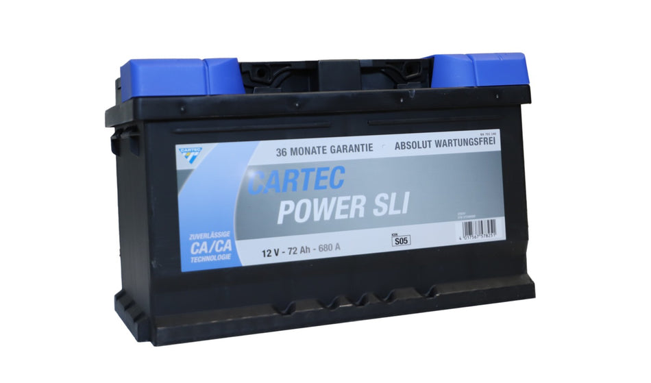 CARTEC POWER SLI Starterbatterie 72 AH/680 A, Calcium-Calcium-Technologie, wartungsfrei