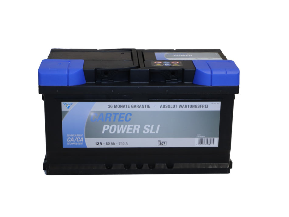 CARTEC POWER SLI Starterbatterie 80 AH / 740 A, Calcium-Calcium-Technologie, wartungsfrei