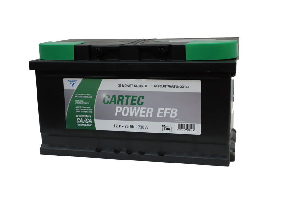 CARTEC POWER EFB Starterbatterie 75 AH/730 A, erhöhte Zyklenfestigkeit, für Start-Stopp