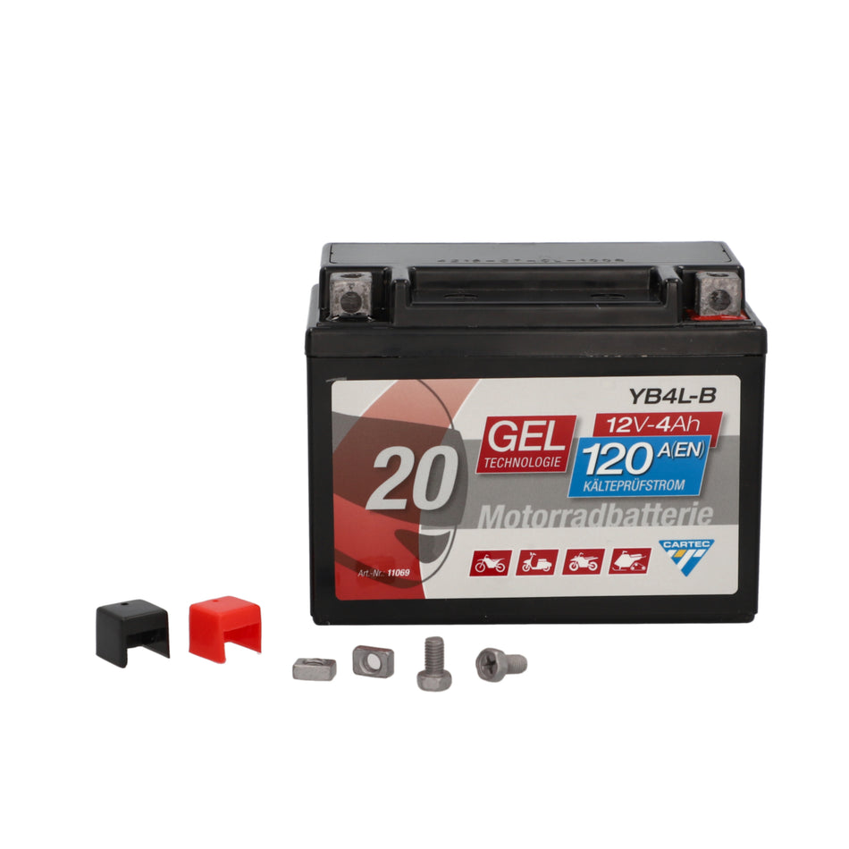CARTEC Gel Motorradbatterie YB4L-B, 4Ah 120A, auslaufsicher, wartungsfrei