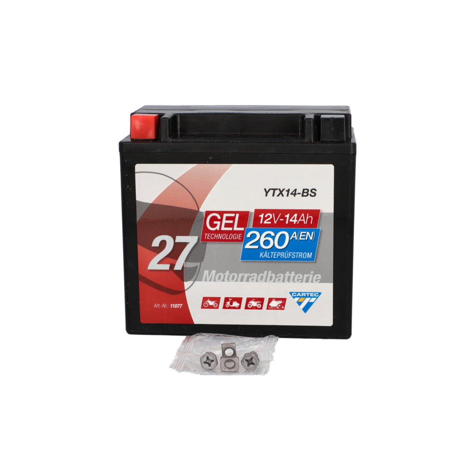 CARTEC Gel Motorradbatterie YTX14-BS, 14Ah 260A, auslaufsicher, wartungsfrei