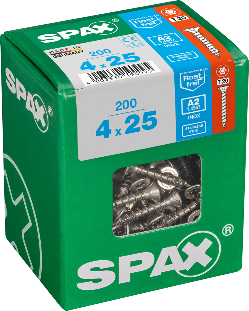 SPAX Universal Senkkopf T-STAR plus VGW A2 rostfrei 4x25 L 200 St.