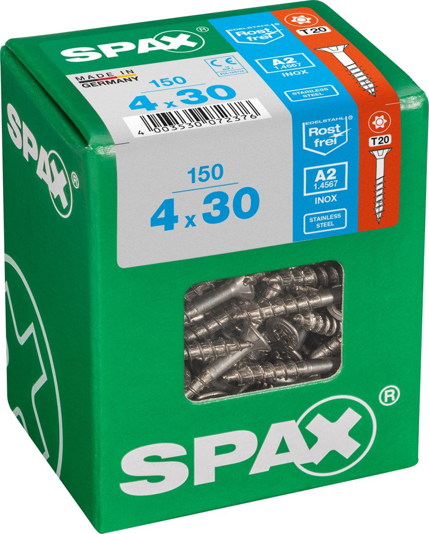 SPAX Universal Senkkopf T-STAR plus TGW A2 rostfrei 4x30 L 150 St.