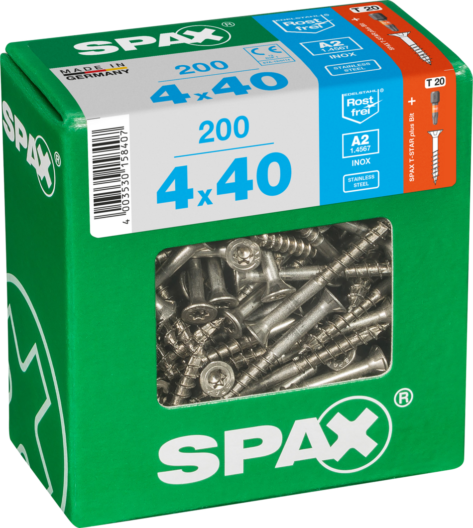 SPAX Universal Senkkopf T-STAR plus TGW A2 rostfrei 4x40 XL 200 St.