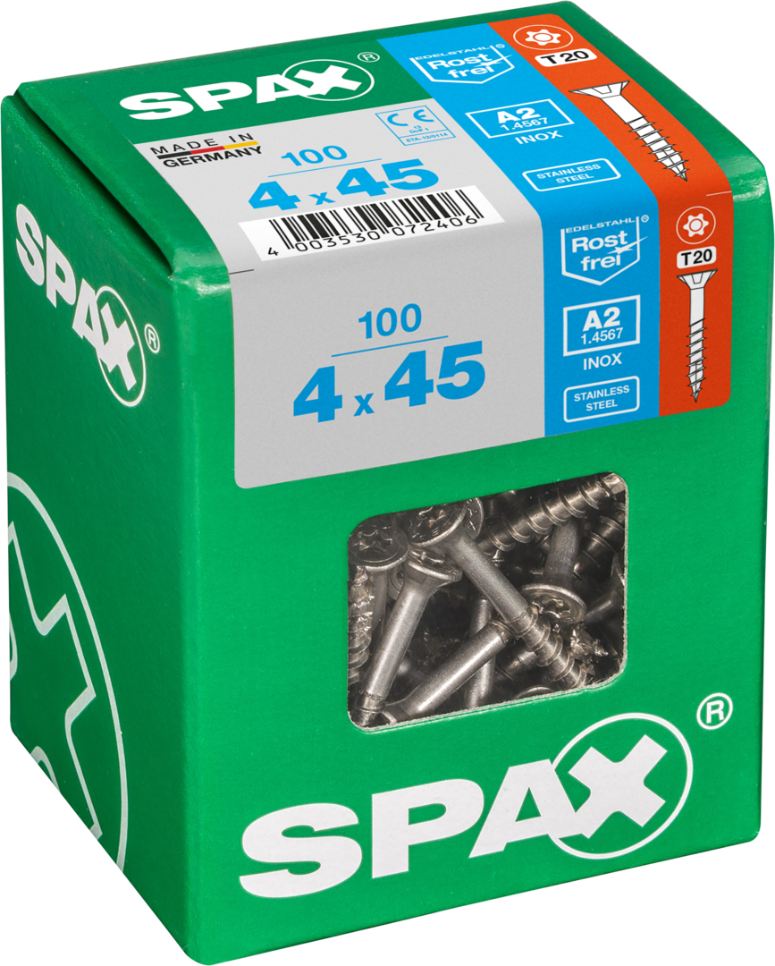 SPAX Universal Senkkopf T-STAR plus TGW A2 rostfrei 4x45 L 100 St.