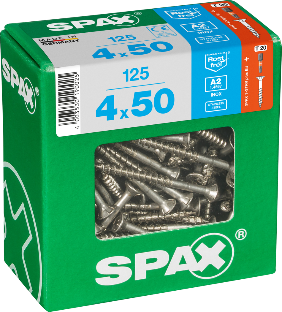 SPAX Universal Senkkopf T-STAR plus TGW A2 rostfrei 4x50 XL 125 St.