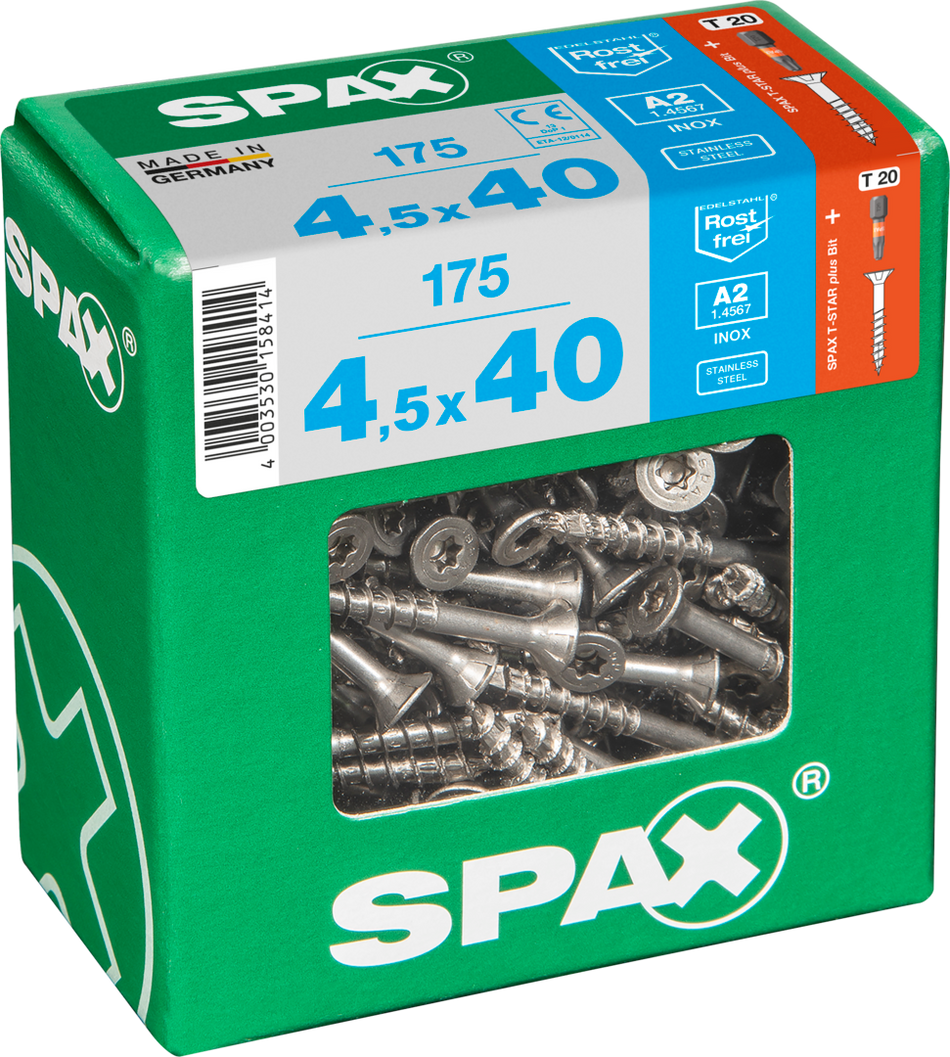 SPAX Universal Senkkopf T-STAR plus TGW A2 rostfrei 4,5x40 XL 175 St.