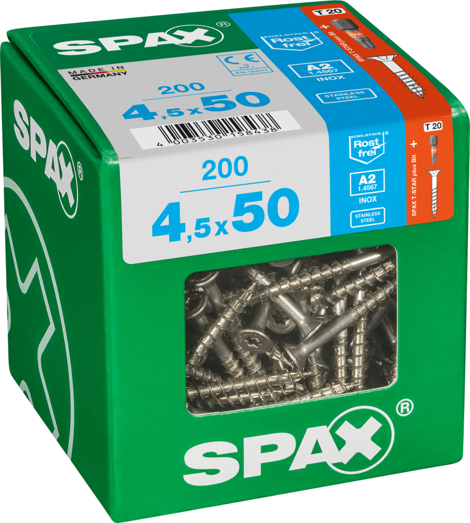 SPAX Universal Senkkopf T-STAR plus TGW A2 rostfrei 4,5x50 XL 200 St.