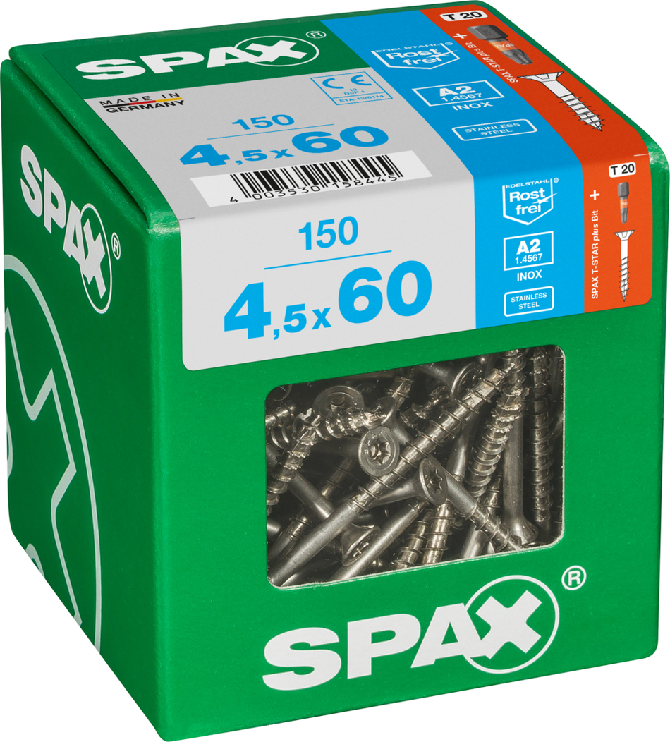 SPAX Universal Senkkopf T-STAR plus TGW A2 rostfrei 4,5x60 XL 150 St.