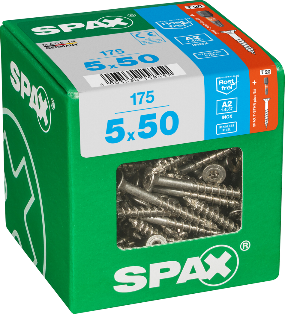 SPAX Universal Senkkopf T-STAR plus TGW A2 rostfrei 5x50 XL 175 St.