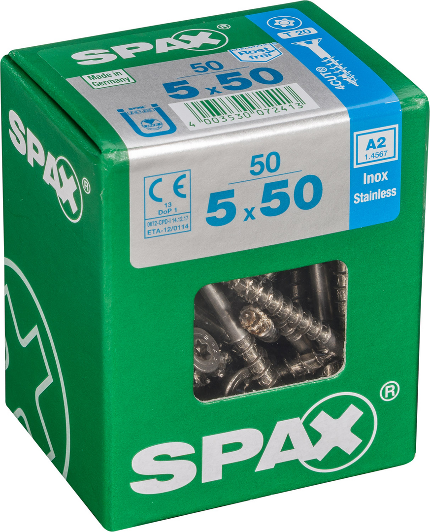 SPAX Universal Senkkopf T-STAR plus TGW A2 rostfrei 5x50 L 50 St.