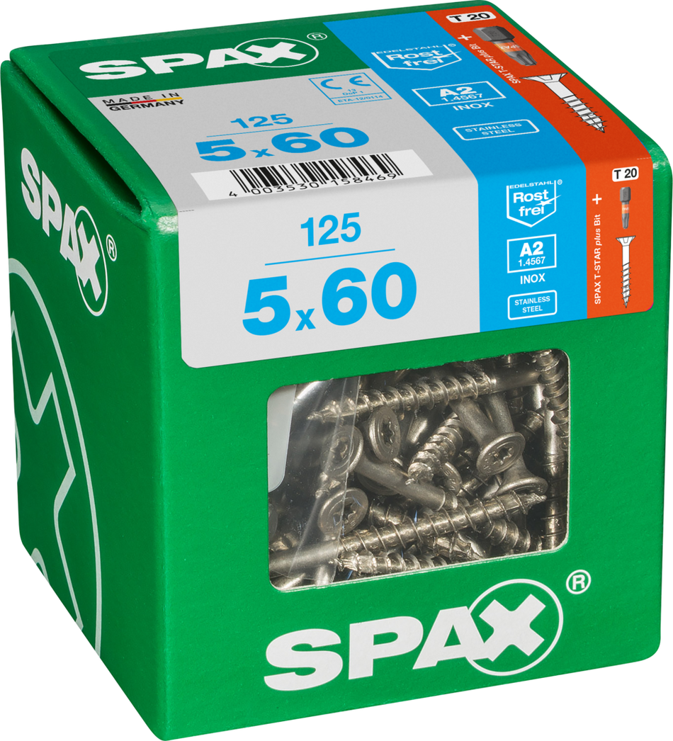 SPAX Universal Senkkopf T-STAR plus TGW A2 rostfrei 5x60 XL 125 St.