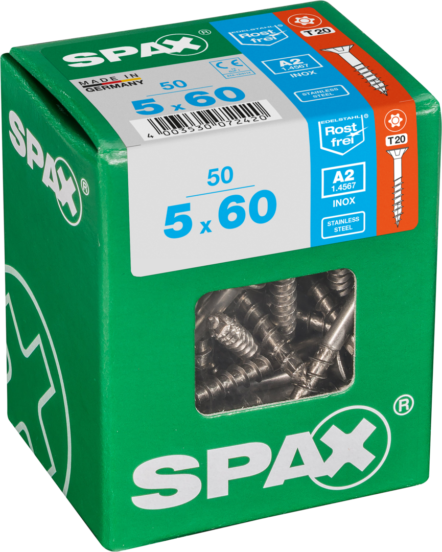 SPAX Universal Senkkopf T-STAR plus TGW A2 rostfrei 5x60 L 50 St.