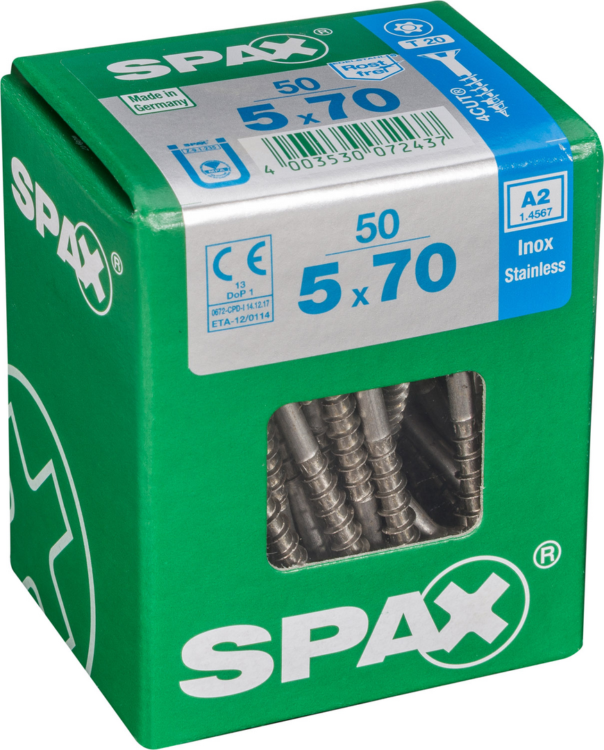 SPAX Universal Senkkopf T-STAR plus TGW A2 rostfrei 5x70 L 50 St.