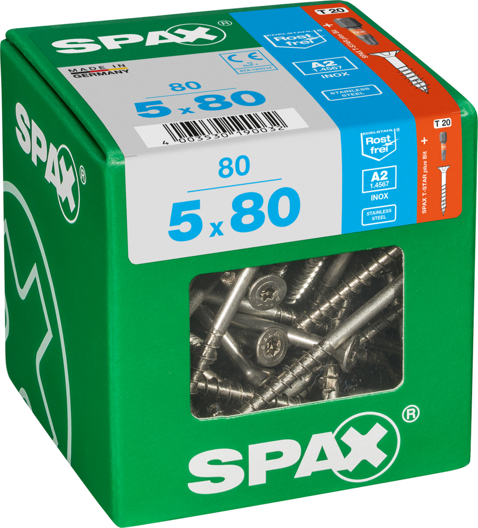 SPAX Universal Senkkopf T-STAR plus TGW A2 rostfrei 5x80 XL 80 St.