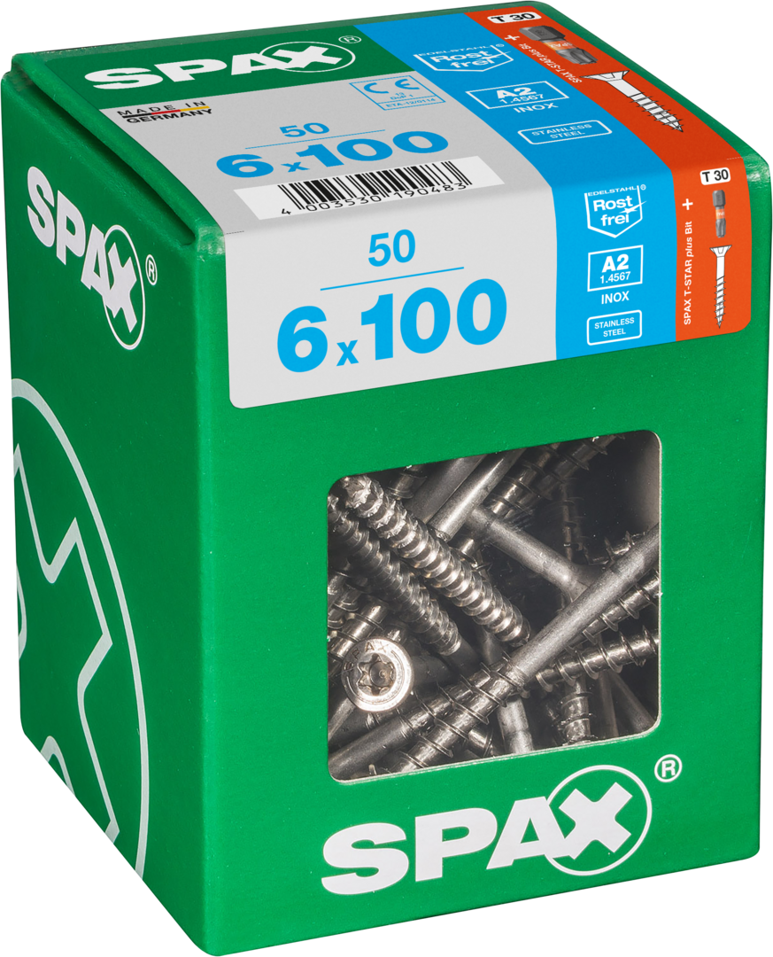 SPAX Universal Senkkopf T-STAR plus TGW A2 rostfrei 6x100 XL 50 St.