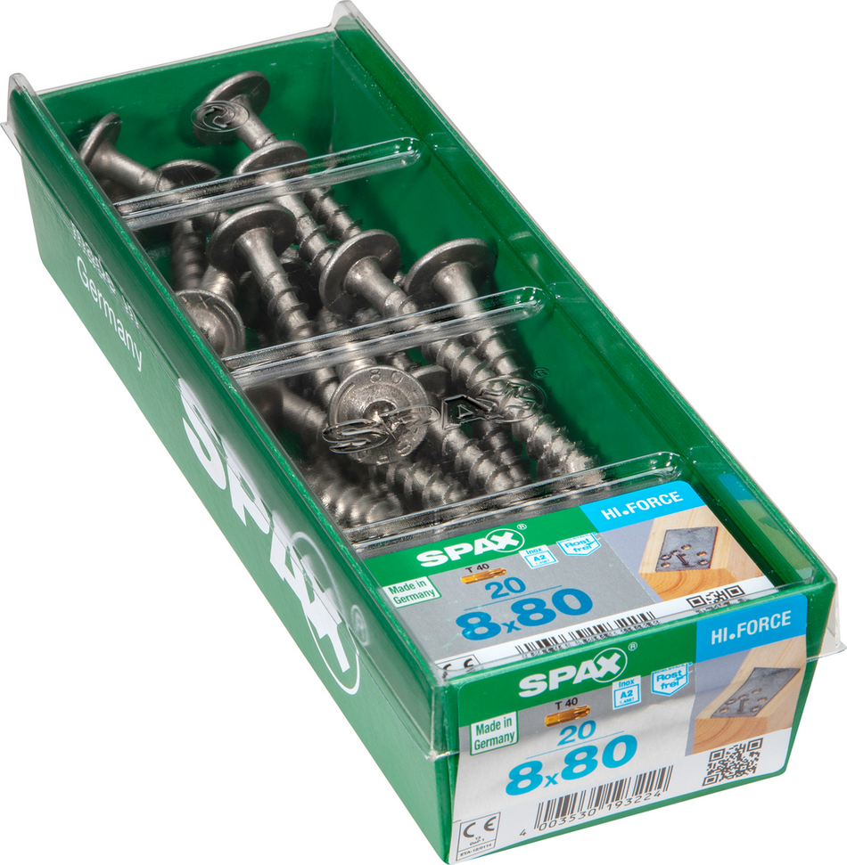 SPAX Holzbau HI.FORCE Tellerkopf T-STAR plus VGW A2 rostfrei 8x80 L-STK 20 St.