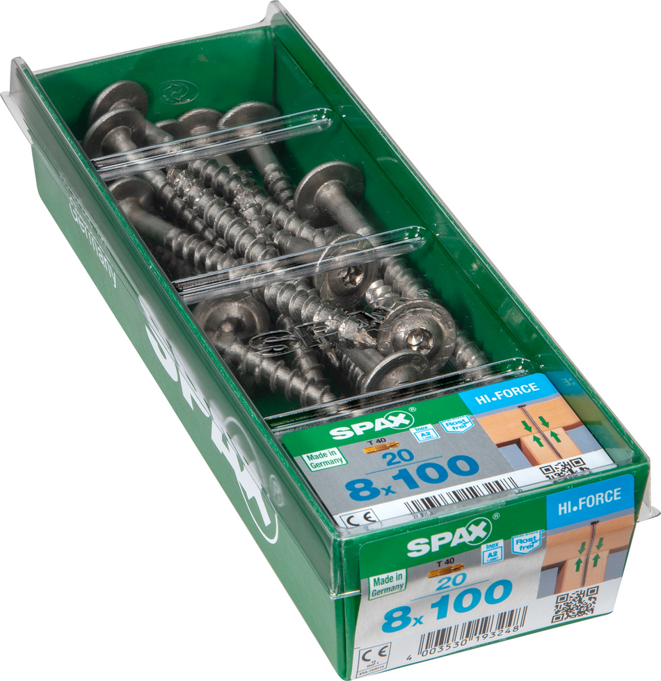 SPAX Holzbau HI.FORCE Tellerkopf T-STAR plus VGW A2 rostfrei 8x100 L-STK 20 St.