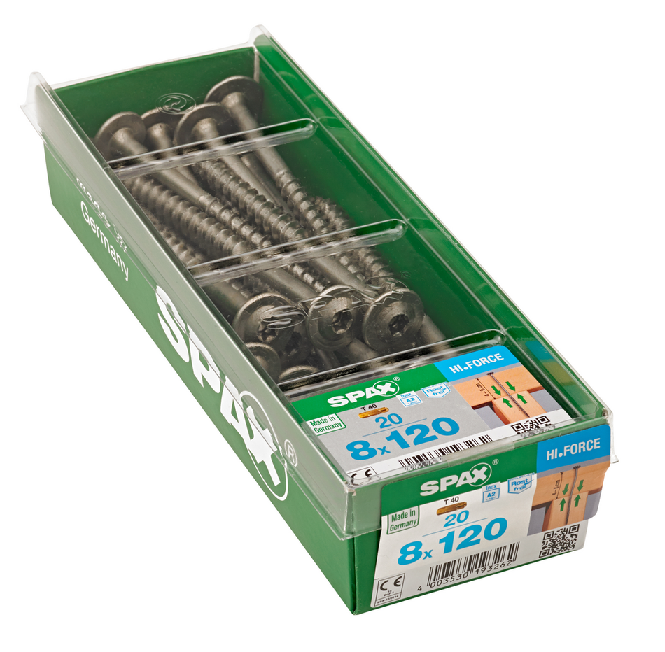 SPAX Holzbau HI.FORCE Tellerkopf T-STAR plus VGW A2 rostfrei 8x120 L-STK 20 St.