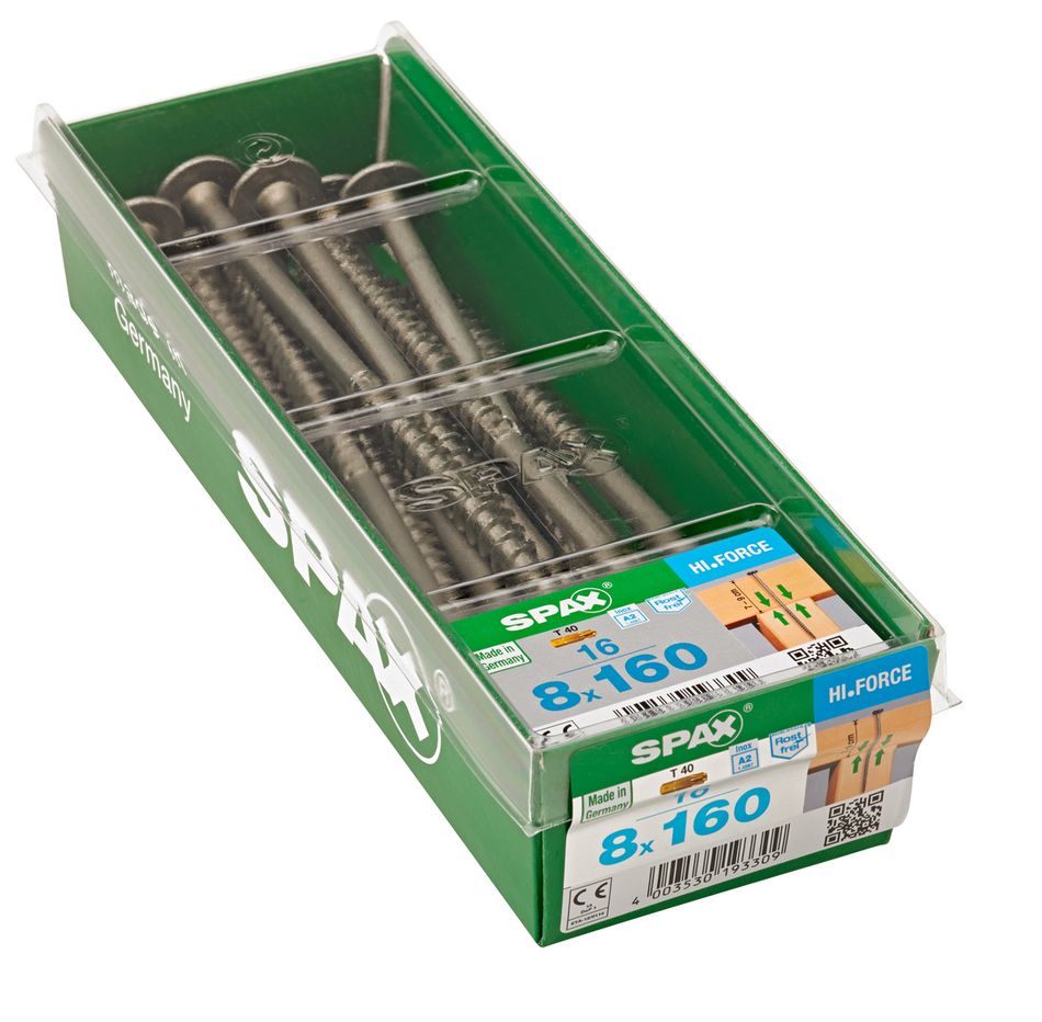 SPAX Holzbau HI.FORCE Tellerkopf T-STAR plus TGW A2 rostfrei 8x160 L-STK 16 St.