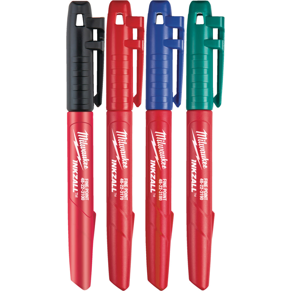 MILWAUKEE Permanentmarker INKZALL bunt (blau, rot, grün, schwarz) - 4 Stück