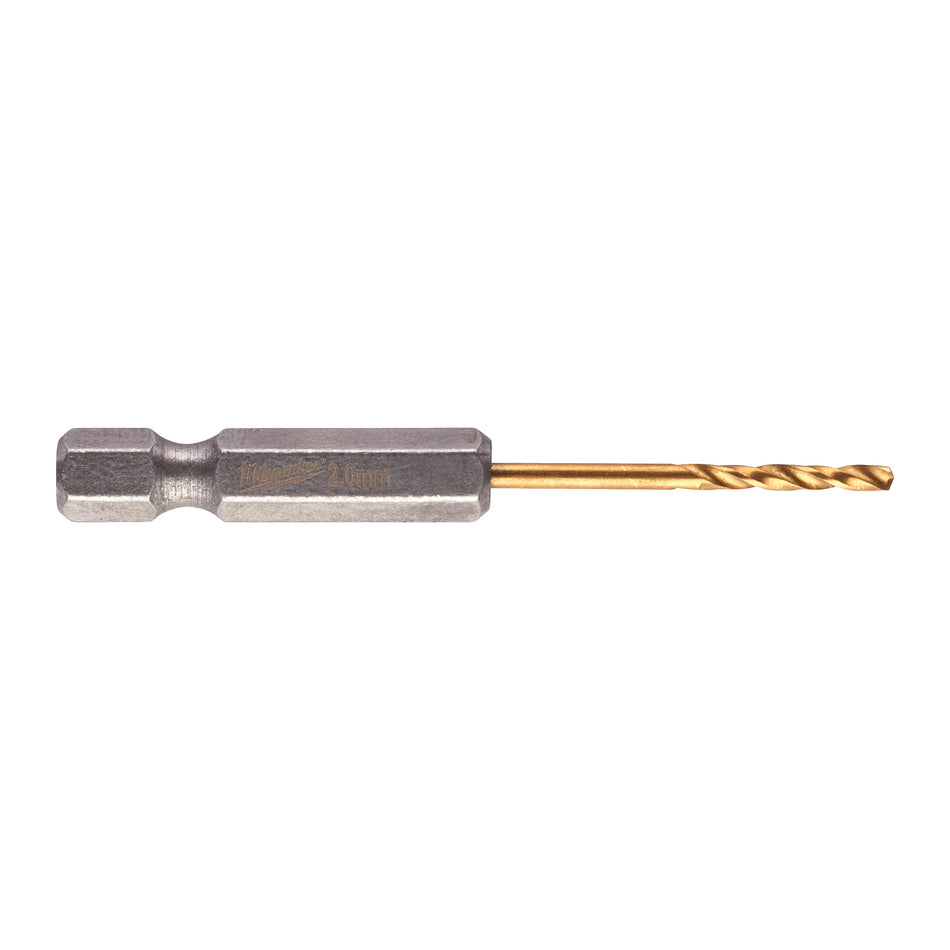 MILWAUKEE Metallbohrer HSS-G TiN, 1/4Zoll Hex Aufnahme, 2 mm, Titanbeschichtung, QUAD EDGE Spitze