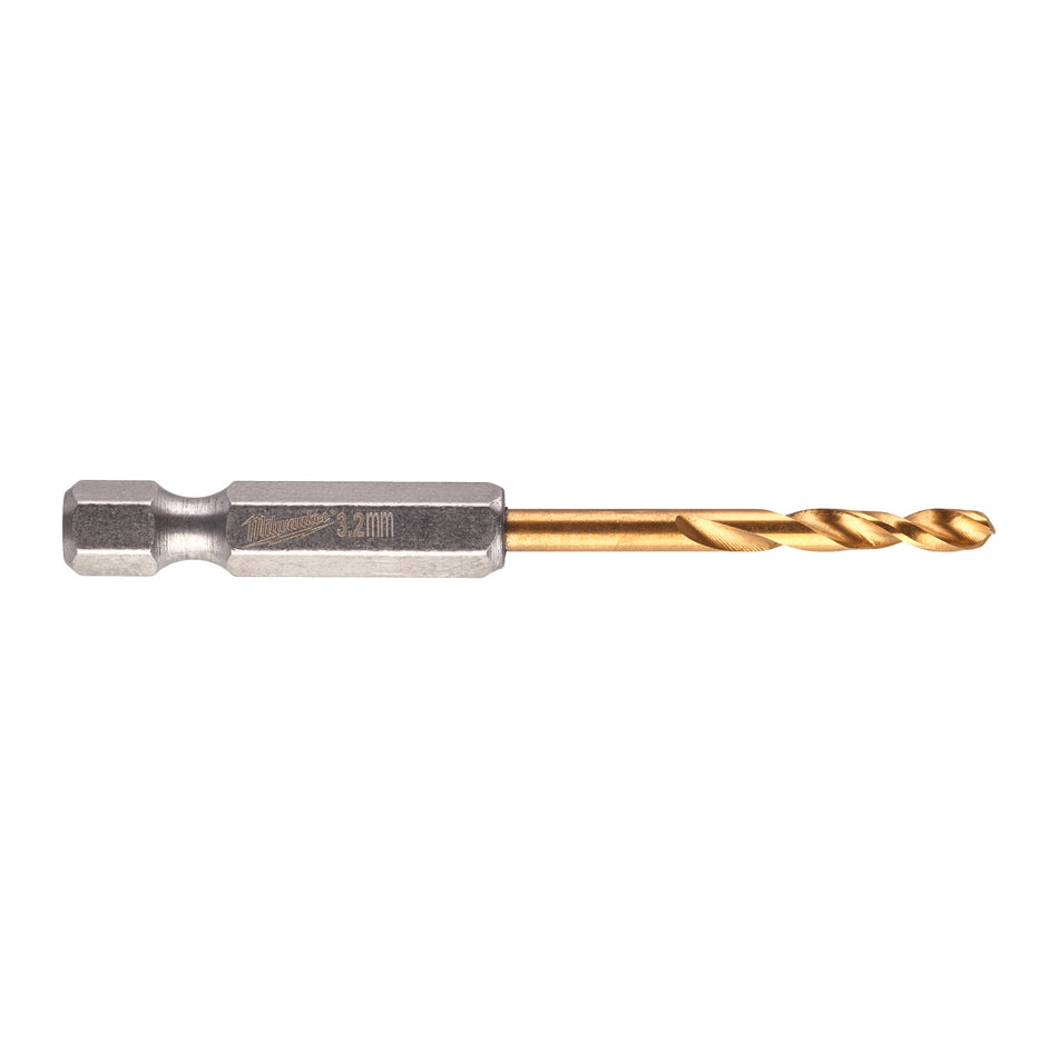 MILWAUKEE Metallbohrer HSS-G TiN, 1/4" Hex Aufnahme, 3,2 mm, Titanbeschichtung, QUAD EDGE Spitze