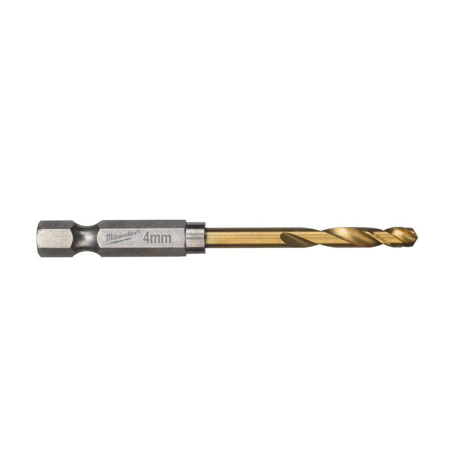 MILWAUKEE Metallbohrer HSS-G TiN, 1/4 Zoll Hex, 4 mm, Titanbeschichtung, QUAD EDGE Spitze