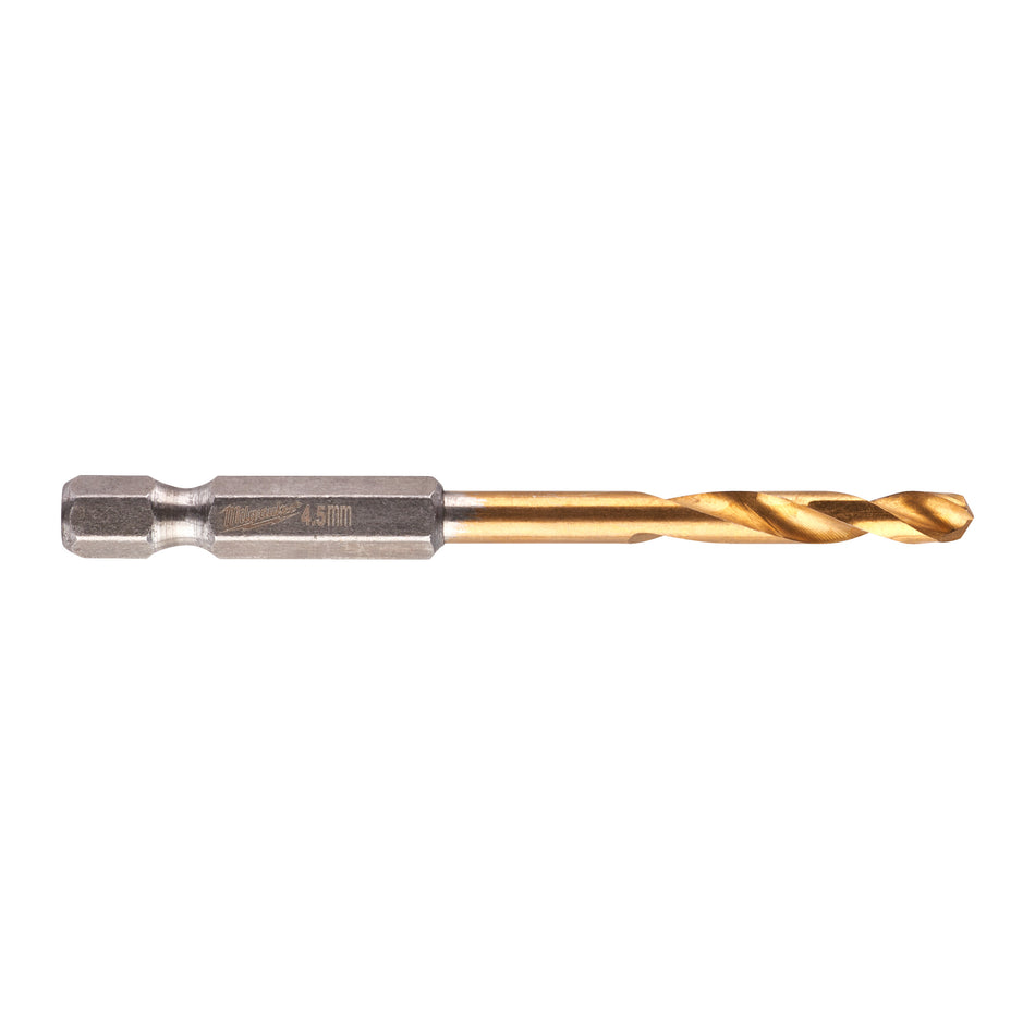 MILWAUKEE Metallbohrer HSS-G TiN, 1/4Zoll Hex, 4,5 mm, Titanbeschichtung, QUAD EDGE Spitze