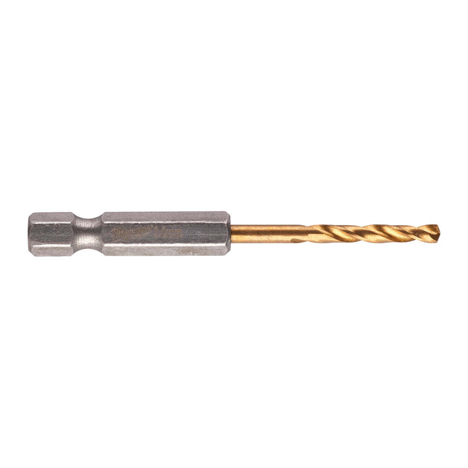 MILWAUKEE Metallbohrer HSS-G TiN, 1/4Zoll Hex, 3 mm, Titanbeschichtung, QUAD EDGE Spitze
