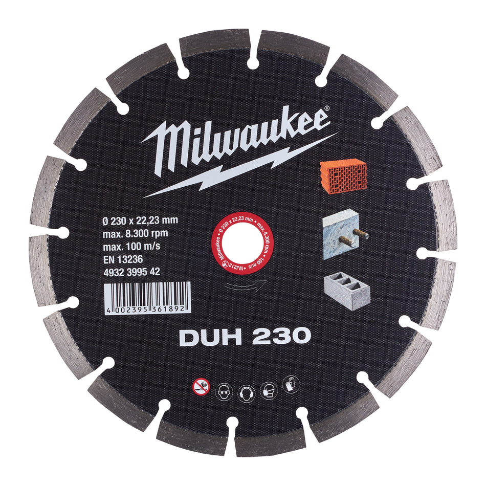 MILWAUKEE Diamanttrennscheibe, DUH 230 mm - 1 pc, Lasergeschweißt, für Beton & Mauersteine