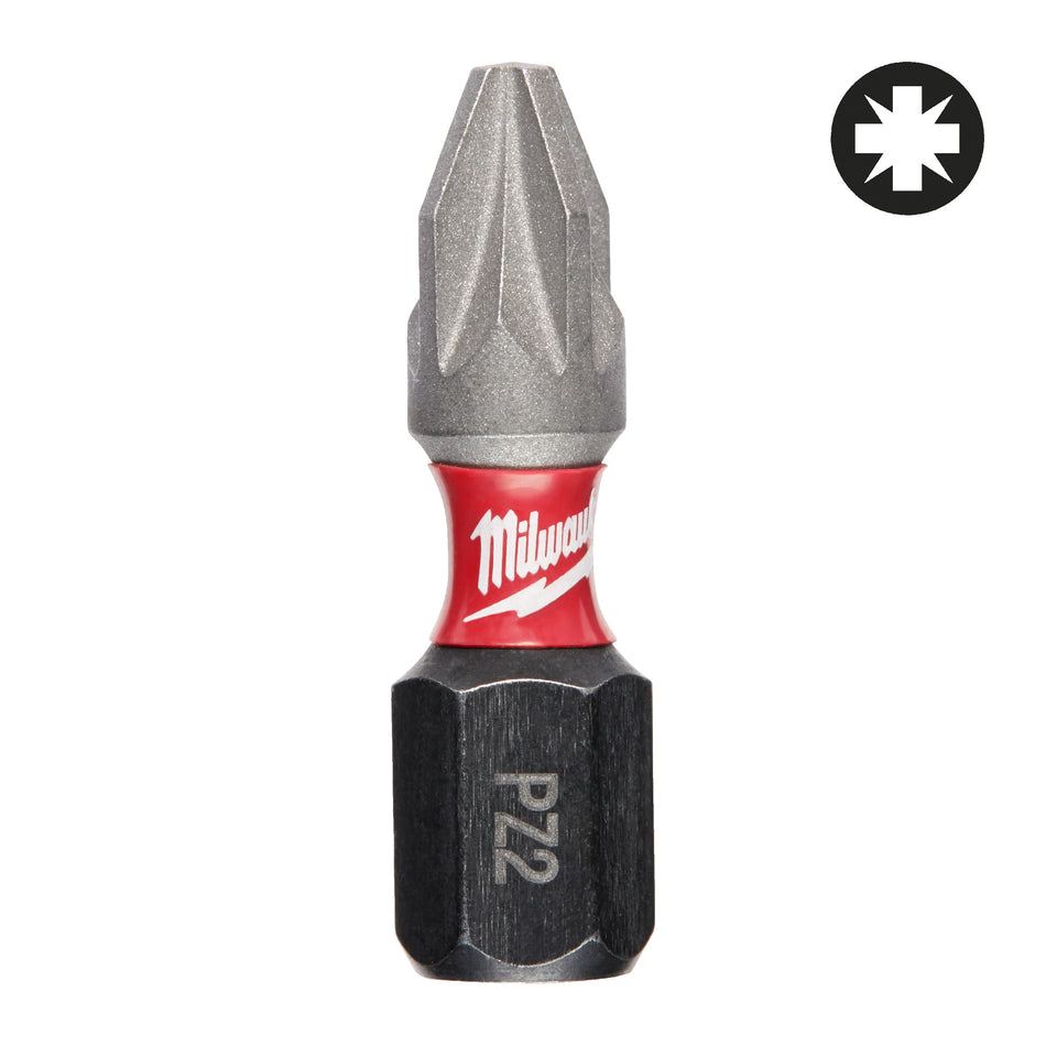 MILWAUKEE Schrauberbit Pozidrive, Shockwave PZ2 x 25 mm - 2 pcs, WEAR GUARD TIP, SHOCK ZONE Geometrie