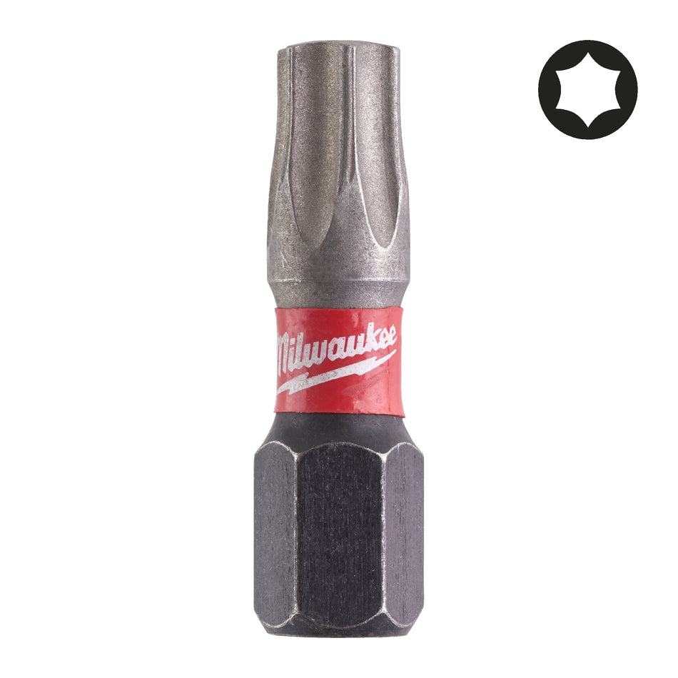 MILWAUKEE Schrauberbit Torx, Shockwave TX30 x 25 mm - 2 pcs, schlagfest, WEAR GUARD TIP, flexible SHOCK ZONE