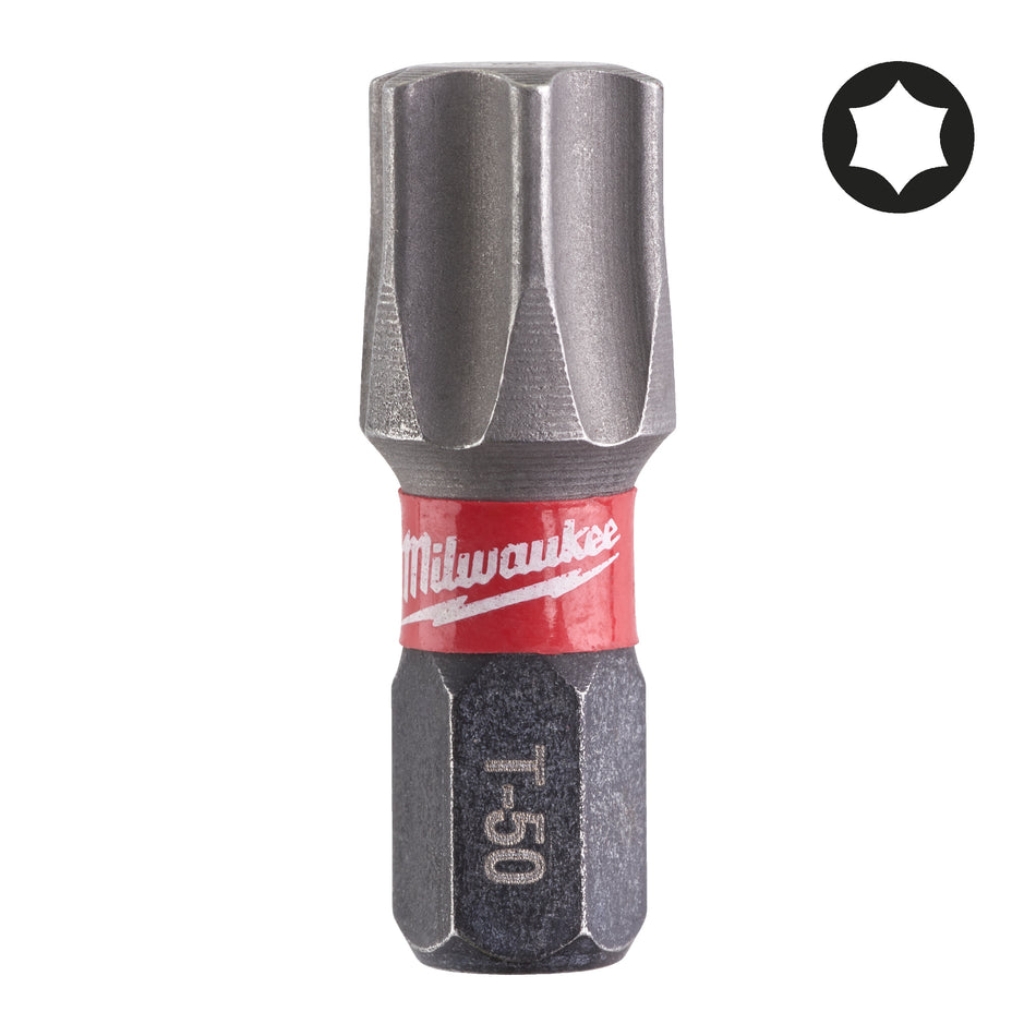 MILWAUKEE Schrauberbit Torx, Shockwave TX50 x 25 mm - 2 pcs, Lasergehärtete WEAR GUARD TIP, Spezialstahl