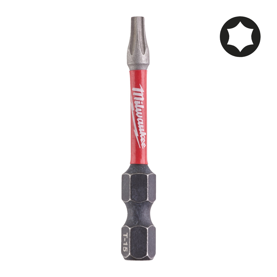 MILWAUKEE Schrauberbit Torx, Shockwave TX15 x 50 mm - 1 pcs, schlagfest, Lasergehärtete Spitze