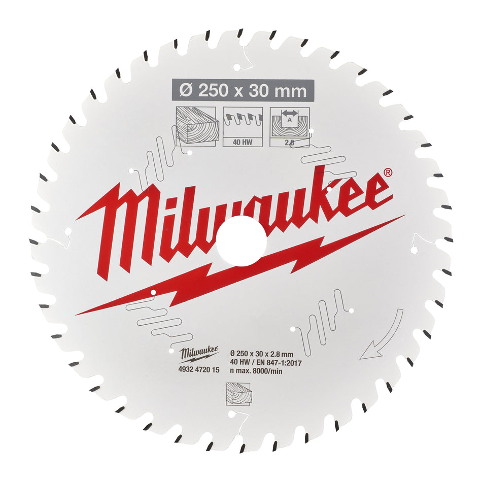 MILWAUKEE Kreissägeblatt 250/30 mm 40Z Holz