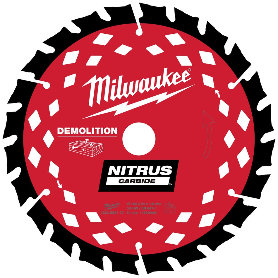 MILWAUKEE Kreissägeblatt für Handkreissägen 165 x 20mm Z24 1,6 mm Nitrus